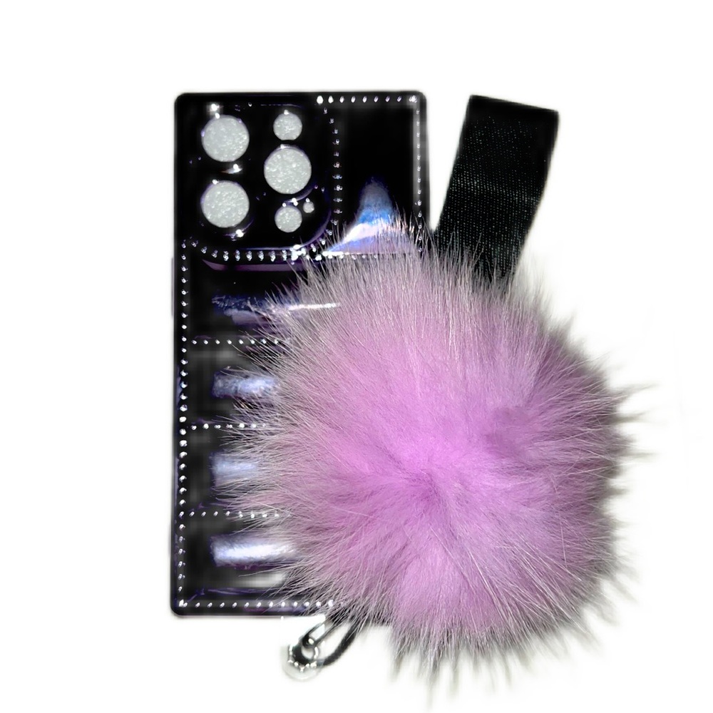 iPhone 14 Pro Metallic Purple Fluffy Pom Pom Phone Case NWT